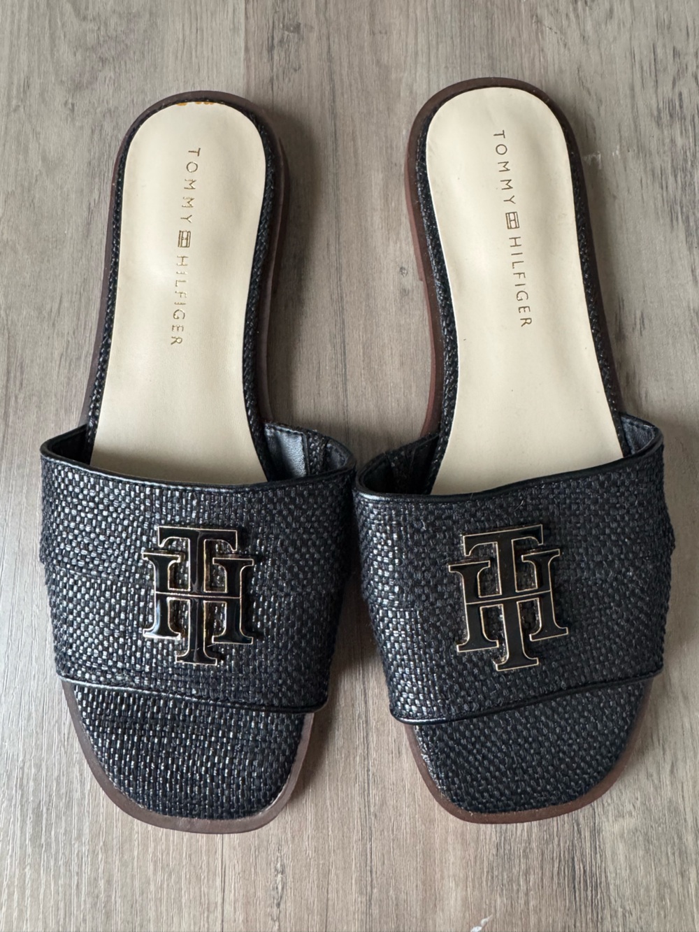 Michael Kors Black Slide Sandals with Gold Logo